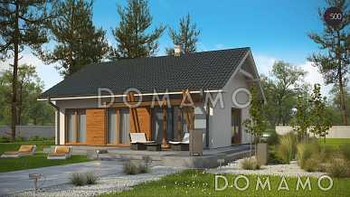 Проект простого компактного одноэтажного дома из газобетона с открытой террасой 