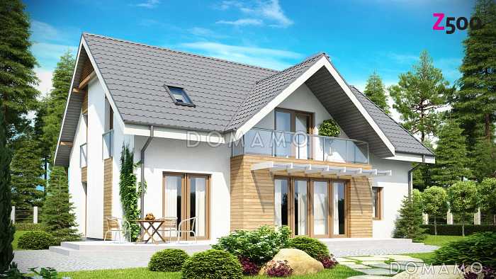 Проект одноэтажного мансардного дома из кирпича с четырьмя спальнями и встроенным гаражом