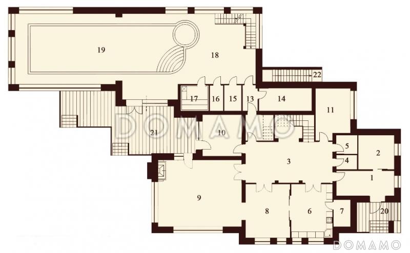 Проект роскошного дома с бассейном / План 1 этажа