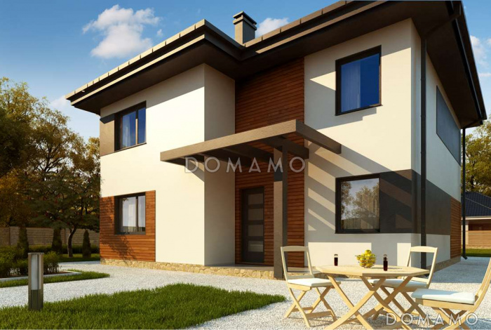 Проект современного двухэтажного дома из газобетона с пятью комнатами и балконом