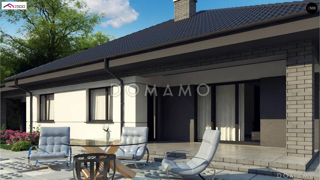 Проект просторного одноэтажного дома из газобетона с гаражом тремя спальнями, с красивыми фасадами / 5