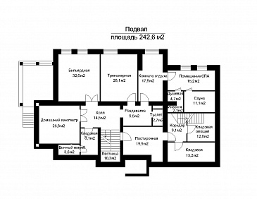 Проект двухэтажного дома с колоннами / План цокольного этажа