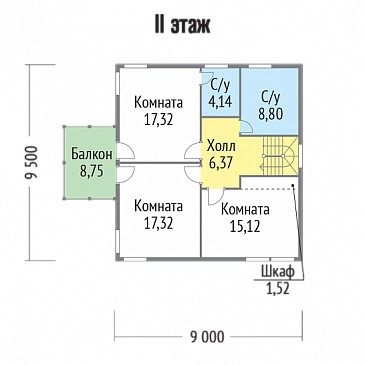 Проект каркасного дома с небольшим патио / План 2 этажа
