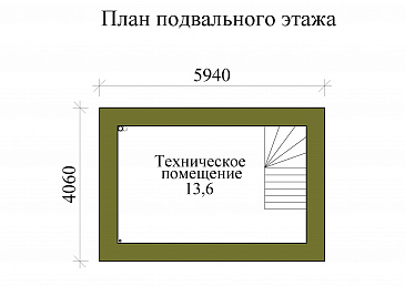 Проект трехэтажного каркасного дома с пятью спальнями, холодным чердаком и подвалом / План цокольного этажа