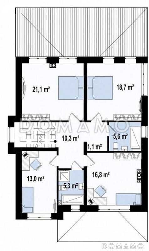 Проект двухэтажного дома с большой гостиной, террасой, кладовой в кухне / План 2 этажа