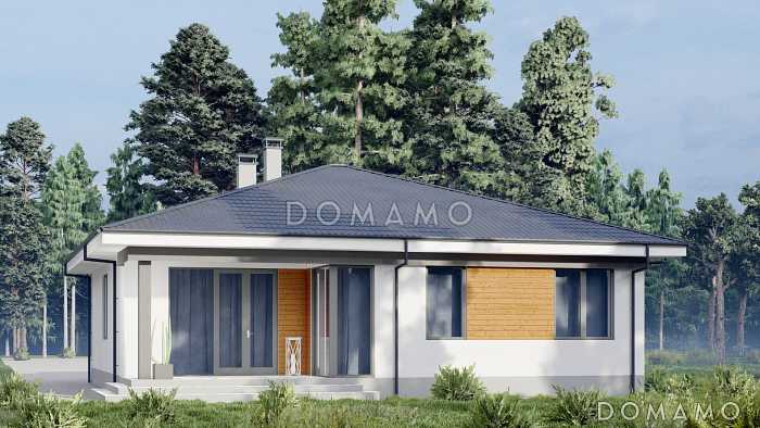 Проект одноэтажного дома в стиле хай-тек с тремя спальнями, гостиной и кабинетом