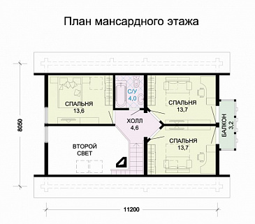 Проект комфортабельного бревенчатого дома с вынесенной столовой / План мансардного этажа