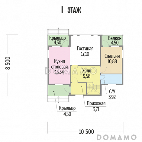 Проект загородного дома из клееного бруса со вторым светом / План 1 этажа