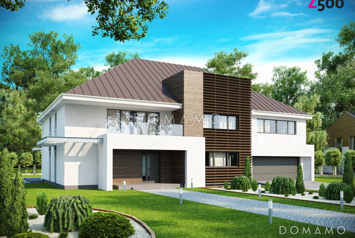 Проект большого комфортабельного двухэтажного дома из кирпича с пятью комнатами, спортзалом и вторым светом над просторной гостиной