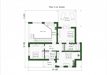 Проект дома с мансардой, вторым светом, балконом и крытой террасой / План мансардного этажа