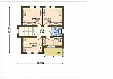 Проект двухэтажного коттеджа с облицовкой клинкером и с навесом для автомашины / План 2 этажа