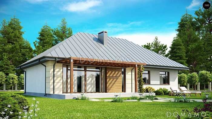 Проект одноэтажного дома из кирпича с тремя спальнями, просторной дневной зоной и с возможностью обустройства мансарды