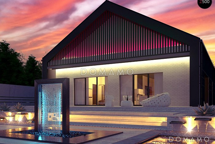 Проект современного одноэтажного дома из газобетона с тремя спальнями и гаражом