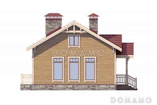 Проект дома с двумя спальнями, гостиной с кухней-столовой, техническим помещением, небольшим холлом и санузлом / Фасад 2