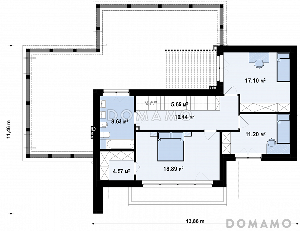 Проект двухэтажного кирпичного дома с террасой, бассейном, гаражом / План 2 этажа