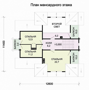 Проект деревянного дома с гаражом / План мансардного этажа