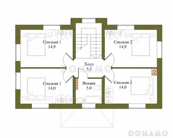 Проект компактного двухэтажного коттеджа с пятью спальнями / План 2 этажа