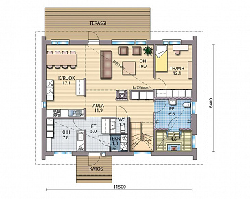 Проект каркасного дома с сауной до 200 м.кв / План 1 этажа