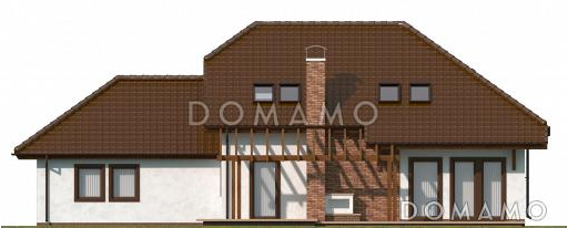 Проект одноэтажного мансардного дома из газобетона с кабинетом, тремя спальнями и гаражом / Фасад 3