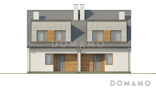 Проект компактных мансардных домов-близнецов из кирпича с изолированной кухней и тремя спальнями / Фасад 1