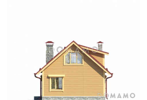 Проект одноэтажного дома из бруса с мансардой и двумя террасами на обоих этажах по всей ширине дома / Фасад 1