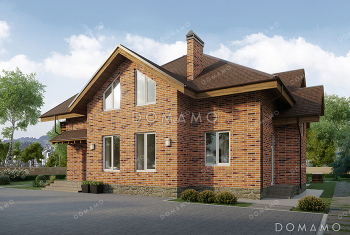 Проект дома с мастер-спальней, постирочной, двумя балконами, верандой и террасой