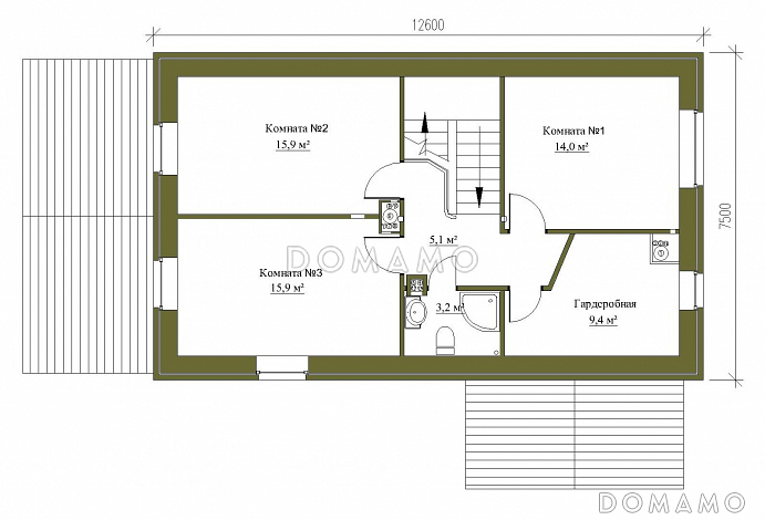 Проект небольшого коттеджа с облицовкой светлым кирпичом с террасой / План мансардного этажа