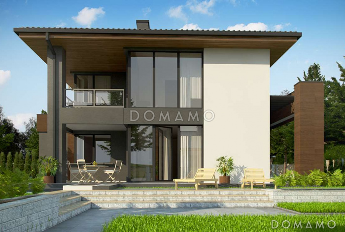 Проект компактного двухэтажного дома из газобетона с гаражом на два автомобиля 