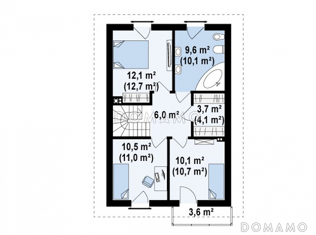 Проект одноэтажного мансардного дома из газобетона с кабинетом и с высокой аттиковой стеной / План мансардного этажа