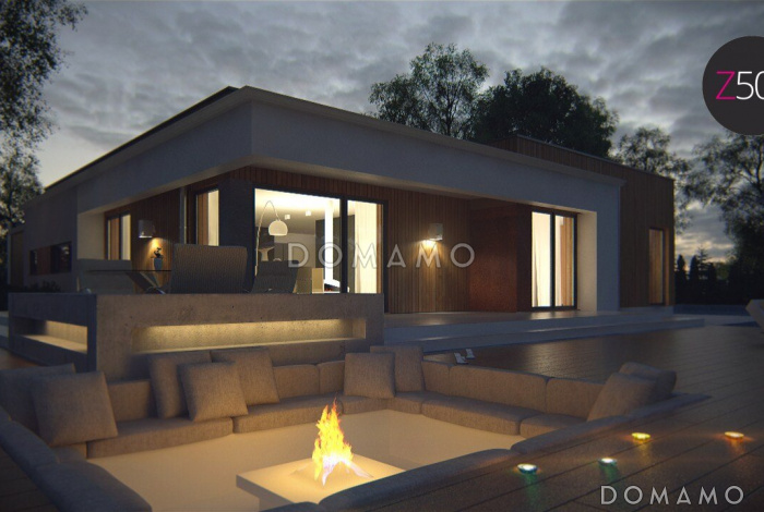 Проект просторного современного одноэтажного дома из кирпича с тремя спальнями, кабинетом