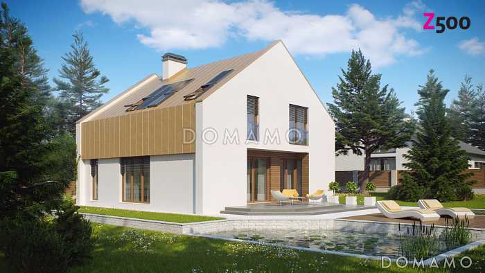 Проект одноэтажного мансардного дома из кирпича с большой гостиной и современными элементами экстерьера