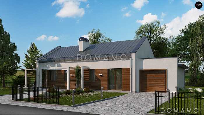 Проект одноэтажного дома из газобетона современного дизайна с пристроенным гаражом