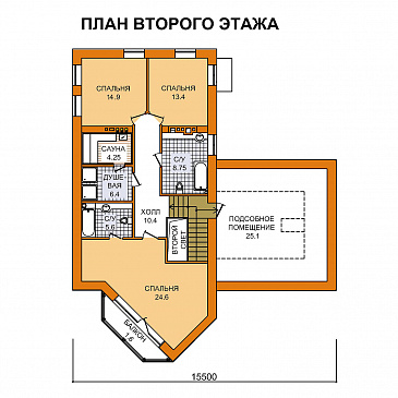 Проект дома из пеноблоков с сауной, гаражом на две машины / План 2 этажа