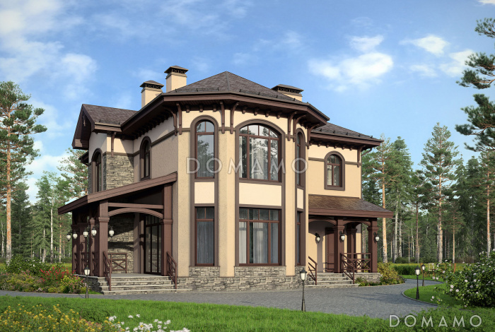 Проект оштукатуренного двухэтажного коттеджа в стиле модерн