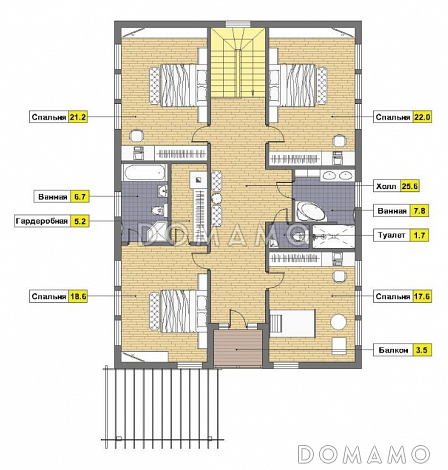 Проект каркасного дома с навесом и гаражом / План мансардного этажа