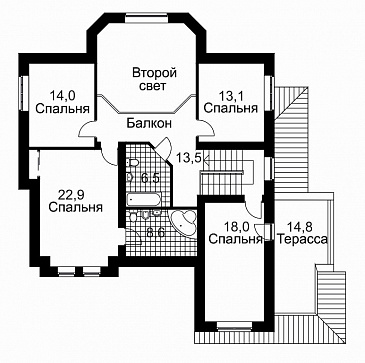 Проект дома из кирпича с эркером и гаражом на 2 машины / План мансардного этажа