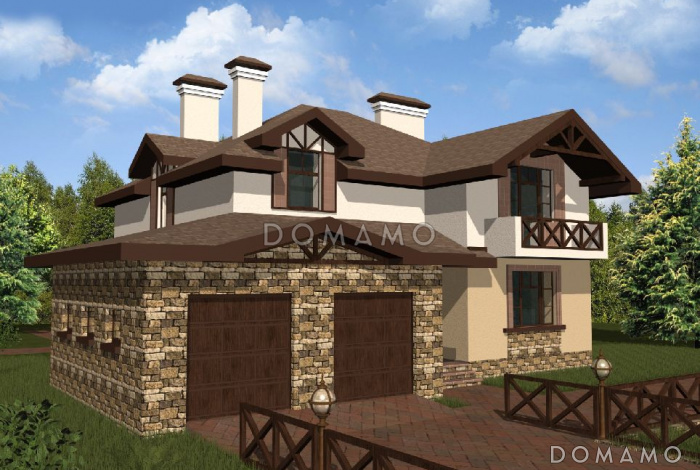 Проект дома с гаражом на два автомобиля и чердаком