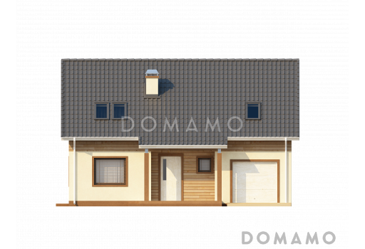 Проект классического мансардного дома из кирпича со встроенным гаражом / Фасад 1