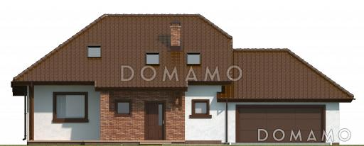 Проект одноэтажного мансардного дома из кирпича с кабинетом, тремя спальнями и гаражом / Фасад 1