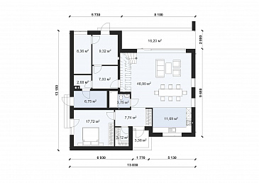 Проект современного дома с плоской кровлей в стиле Хай-Тек S-219-1 / План 1 этажа