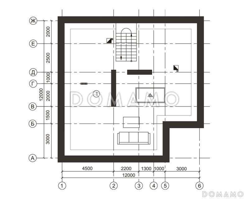 Проект загородного дома с мансардным этажом без окон / План мансардного этажа