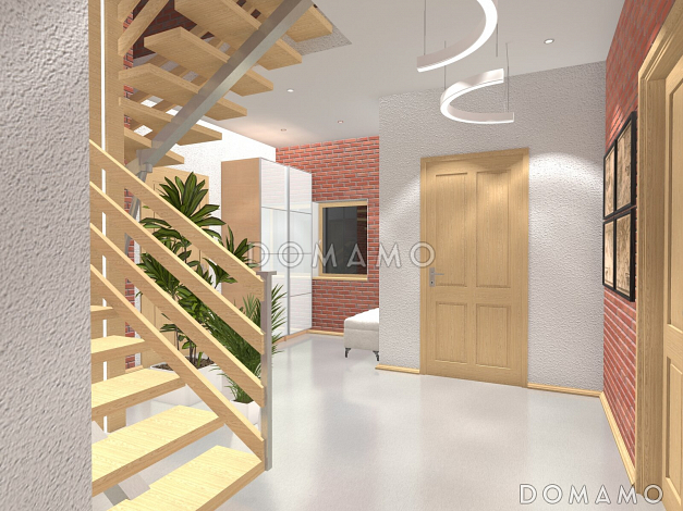 Проект дома с гаражом на две машины, просторной кухней-гостиной с выходом на террасу, гостевой спальней на первом этаже, балконами