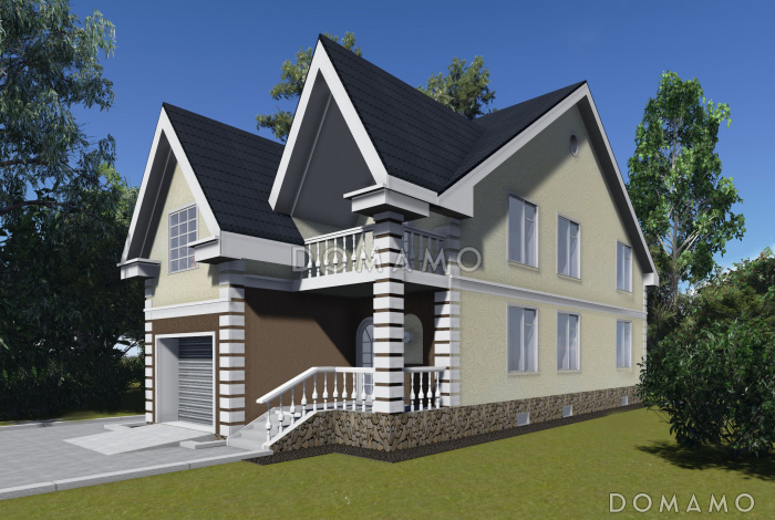 Проект одноэтажного дома с мансардным и цокольным этажами, с гаражом