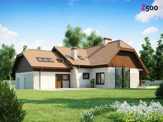 Проект просторного мансардного коттеджа из кирпича с пятью спальнями, кабинетом и гаражом