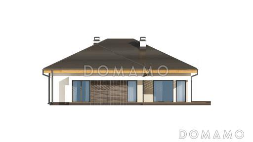 Проект современного одноэтажного дома из кирпича с тремя спальнями и большим фронтальным гаражом / Фасад 3