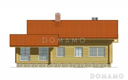 Проект дома из оцилиндрованного бревна, с мансардным этажом и зимним садом / Фасад 2