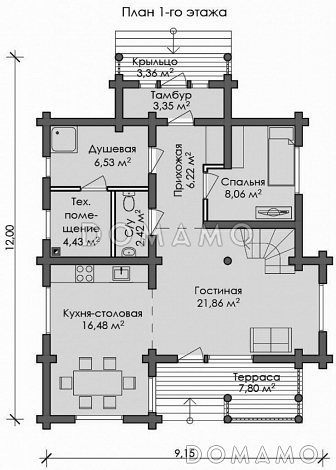 Проект дома с гардеробным помещением и балконом / План 1 этажа