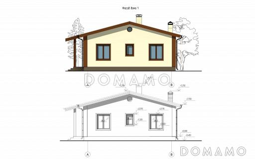 Проект дома с тремя спальнями, гостиной-кухней и постирочной / Фасад 1