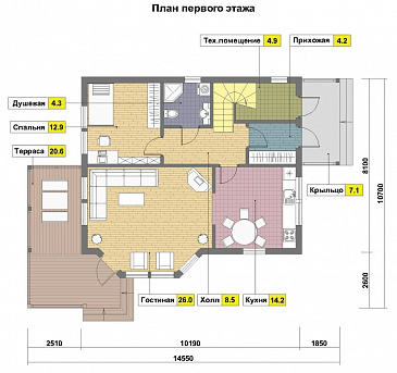 Проект каркасного дома с эркером / План 1 этажа