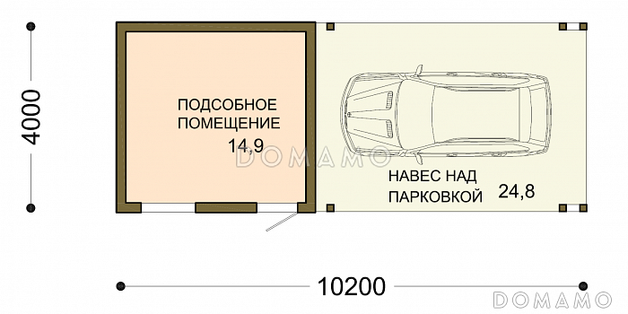Проект навеса для одной машины с хозблоком / План 1 этажа